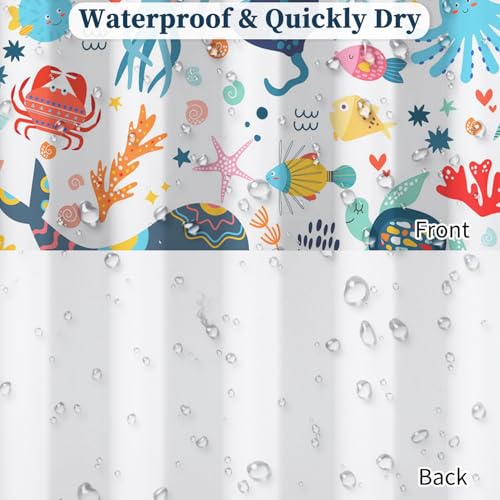 Fabric Shower Curtain with Hooks, Waterproof & Washable Polyester, Kids Funny Cute Ocean Whale Fish Shower Curtains for Bathroom, Summer Neutral Cartoon Animal Bathroom Curtain, 71x74 Inch - color: Cute Ocean Friends