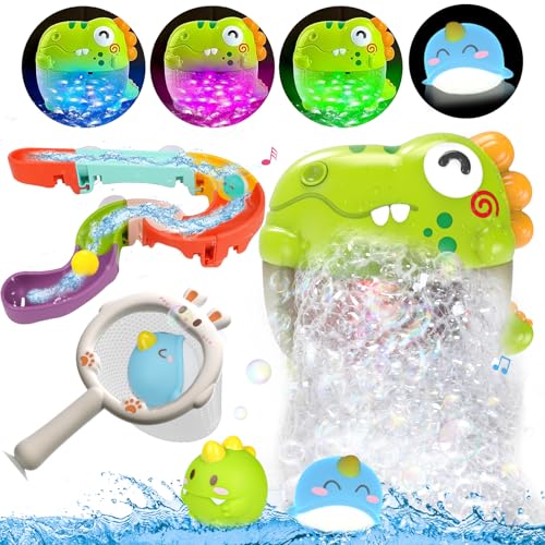 Light Up Dinosaur Bath Toys for Kids Ages 3-5 4-8, Bath Bubble Machine with Music, Bubble Maker for Bathtub, Floating Animal Bathtub Water Toys for Toddlers 3 4 5 Year Old Boys Girls Birthday Gift
