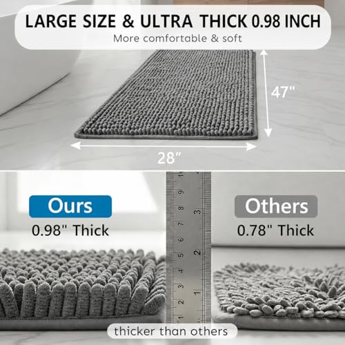 Secura Bathroom Rugs 47x28, Ultra Soft Chenille Bath Mat, Super Absorbent & Quick Dry Bathroom Mat, Non Slip Machine Washable Bath Rugs for Tub, Shower, Home Decor Accessories (Gray) - color: Grey, size: 47 in x 28 in