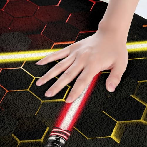 Light Up Sword Bathroom Rug Kids Geometric Honeycomb Hexagon Non Slip Bath Mat for Boys Girls Adult Neon Colorful Red Yellow Shaggy Absorbent Floor Mat 3D Black Bath Indoor Doormat Decor,16"x24" - color: Lightsaber 2, size: 16" x 24"