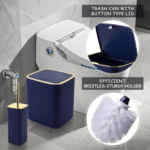 XLHOMO Bathroom Set - 26PC Bathroom Set with Shower Curtain and Rugs, Bathroom Accessory Set, Navy Blue Bathroom Sets, Trash Can & Soap Dispenser - style: Navy Blue&Gold
