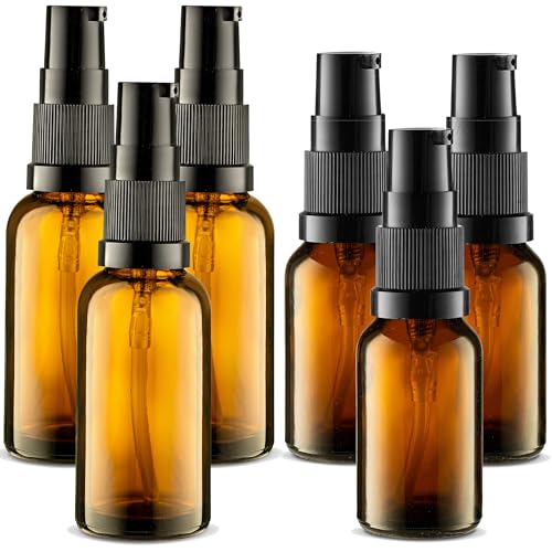 VitalUp 6 Pack, 3 30ml (1oz) & 3 15ml (0.5oz) Empty Refillable Glass Amber Pump Bottle Ideal for Lotion Cream Essential Oil Travel Small Container, Convenience Pack - size: 6 pack (30ml & 15ml)