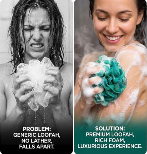 DadyMart Shower Loofah Sponge Pouf – XL Exfoliating Bath Puff Body Scrubber, Soft Mesh Shower Sponge with Reinforced Knot, Rich Lather, Set of 4 for Women and Men - style: Flower