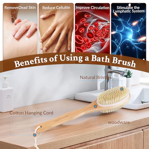 Double-Sided Body Brush, Long-Handled Bath Brush Set, Dry/Wet Dual-Use Exfoliating Wooden Cleansing Brush, Unisex Cleansing Scrub Brush, 2 Pack - size: Double-sided