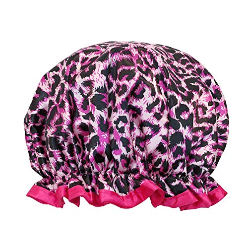allydrew Reusable Women's Waterproof Shower Caps for Long Hair, Pink Leopard - color: Pink Leopard