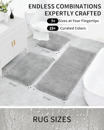 Bathroom Rugs Non Slip Washable, Ultra Thick Soft Microfiber Absorbent Bath Mats, High Density Foam Latex Non Slip Backing Bath Rugs, Fluffy Floor Carpet for Tub&Shower 24x17, Grey - color: Grey, size: 24" X 17"(Small Bathroom Rug)