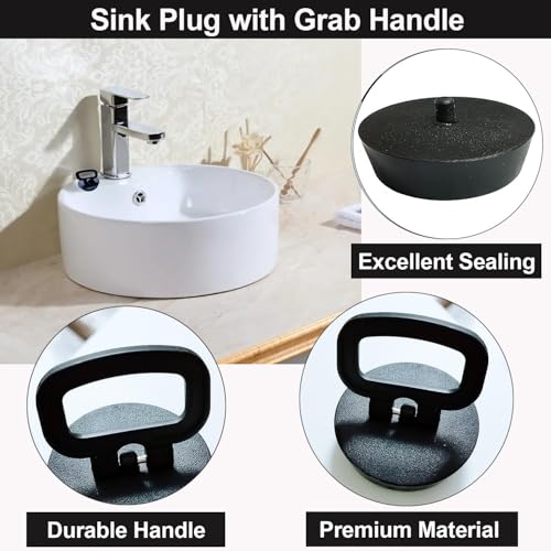 Silicone Sink Bath Plug with Handle for Kitchen Bath Sink Drain Stopper Plug ，1 3/4 Inch, Drain Plug Size Between 45.5 to 42 mm (2 Pack)