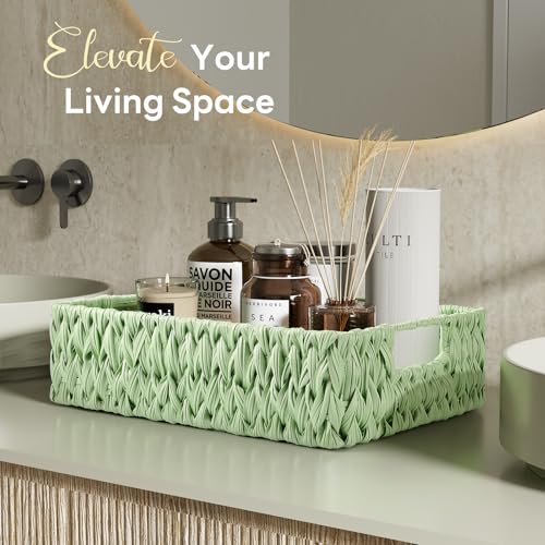 XLHOMO Bathroom Accessory Set with Plastic Wicker Basket,Glass Bathroom Accessories Set Green Bathroom Sets Bathroom Set, Diamond Soap Dispenser and Toothbrush Holder Set for Bathroom Decor - size: Bath Set+Storage basket