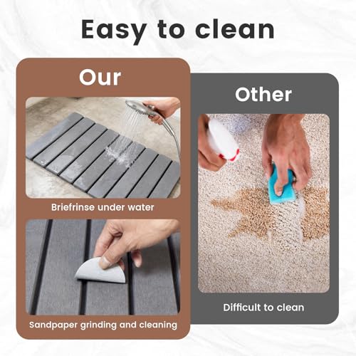 Super Anti-Slip Strong Absorbent Diatomite Pad, Stone Bath Mat 23.6 x 15.5 inches Quick-Dry Pad, Foldable and Easy to Store Bathroom Stone Bath Mat, Suitable for Bathroom, Easy to Clean (Gray) - color: Gray