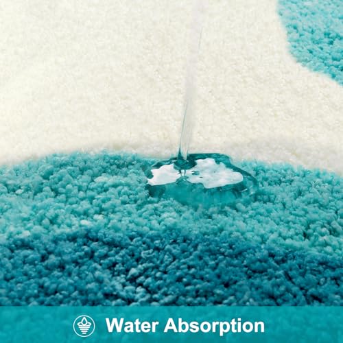 HAOCOO Aqua Blue Gradient Scalloped Runner Rug, 24x59 Inch Irregular Shape Bath Rug,Washable Absorbent Bathroom Runner Rug for Bedroom Bathtub Sink Shower - color: Aqua Blue, size: 4'11" x 2' (Irregular)