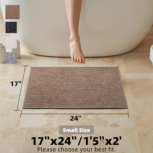 Washable Bathroom Rugs Ultra Thin Quick Dry Bath Mat Low Pile Coffee Bath Mats for Bathroom Non Slip Small Shower Rug Fit Under Door,17" × 24" - color: Coffee, size: Small(17"x 24")