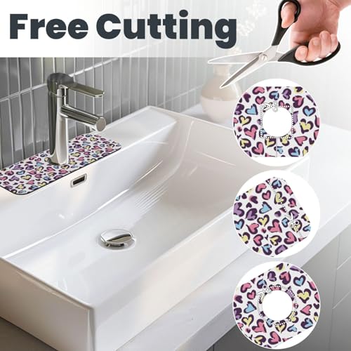 Heart Leopard Colorful 15" X 5.5" Kitchen Sink Splash Guard Faucet Faucet Guard Draining Mat Sink Splash Guard Faucet Kitchen Bathroom - color: Heart Leopard Colorful