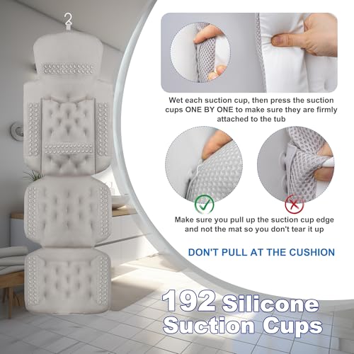 Luxury Full Body Bath Pillow for Bathtub, Bath Pillows for Tub with Mesh Laundry Bag, Cushion for Bathtub Headrest Neck Back Support - 5D Air Mesh & Quick Drying | White 51" x 16" - size: 51" x 16"