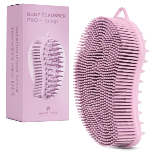 MainBasics Silicone Body Scrubber Dual-Sided, Pink, Scalp | Shower Scrubber and Scalp Massager, Gentle Silicone Loofah Alternative for Deep Clean - color: Pink, size: Scalp