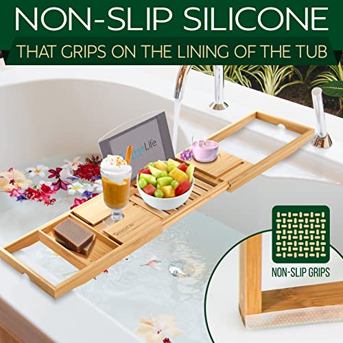 SereneLife Premium Bathtub Tray Caddy, Expandable Bath Tray, Unique House Warming Gifts, Gift for Mom, Women, New Home, Wedding, Anniversary, Bridal Shower, Universal Fit for All Tub - Natural - color: Natural