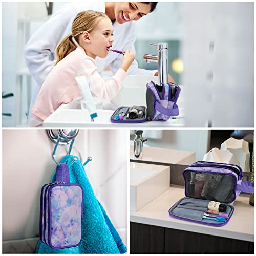 Kids Toiletry Bag for Girls, Travel Toiletry Bag for Teen Girls Cosmetic Bag Makeup Bag Waterproof Hanging Wash Bag Toiletries, Tie Dye Purple - color: Tie Dye Purple
