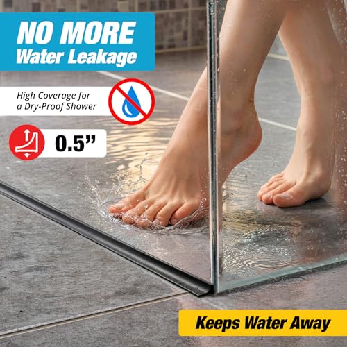 Shower Threshold Water Dam Barrier 67" - Black Collapsible Walk in Shower Water Guard - Door Bottom Seal Strip Leak Guard by Hippo Dam - color: Black, style: 67