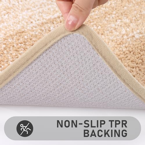 Bsmathom Bathroom Rugs Sets 4 Piece, Soft Absorbent Microfiber Bath Rugs with U-Shaped Contour Toilet Rug and Toilet Lid Cover, Thick Non-Slip Plush Shaggy Bath Mat Set,Beige - color: Beige, size: 18"x26"+18"x48"+U20"x24"+Cover19"x21"