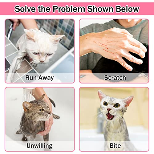 JULMELON 10PCS Cat Bathing Bag Adjustable Shower Washing Net Grooming Set | Polyester Mesh, Kitten Adult Pet Grooming, Shower Bathing Nail Trimming Examination, Brush Clipper File Comb Tick Tool Caps - color: Pink+Grey