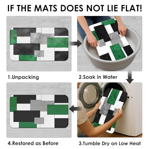 Green Geometric Shower Curtain Set with Toilet Lid Cover and Non-Slip Rugs for Bathroom, Grey Black White Checkered 4 Pcs Shower Curtain, Modern Abstract Bathroom Set with 12 Hooks - color: Abstract Geometric Green