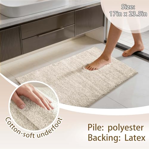 VOOVA & MOVAS Non-Slip Bathroom Rug，Ultra Soft & Quick Dry Bath Mat， Machine Washable Microfiber Shaggy Bath Rug， Plush Water Absorbent Shower Mat for Floor and Sink， 24x17 Inches，Beige - color: Beige, size: 24"x17"