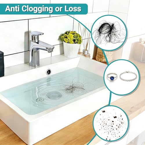 Bathroom Sink Drain Strainer, Pop-Up Sink Stopper Hair Catcher, Anti-Clog with Removable Stainless Steel Filter Basket, Universal for US Standard Drain Stopper Replacement (Silver, 2pcs)