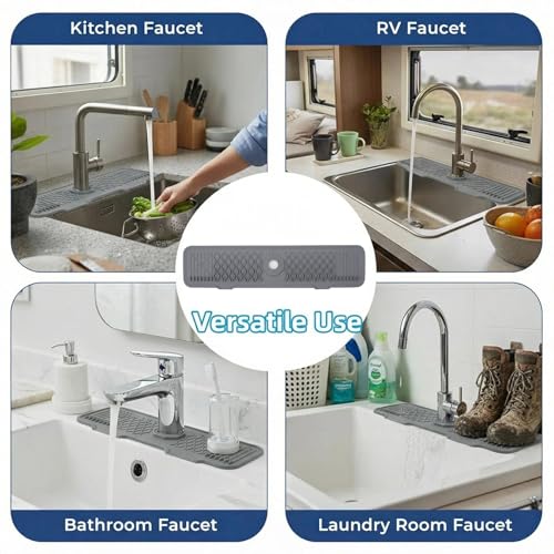 Silicone Faucet Handle Drip Catcher Beveled Drying Tray Mat Dish Soap Sponge Holder Accessories Gadgets for Kitchen Counter Bathroom Kitchen Sink Splash Guard (24") - size: 24" x 5.7"