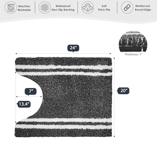 PURRUGS Bathroom Rug Non-Slip Machine Washable 20" x 24" U-Shaped, Super Absorbent and Quick Dry Shaggy Microfiber Bath Mat, Extra Soft and Plush Contour Rug for Toilet Base, Charcoal - color: Charcoal, size: 20" X 24" U-Shaped