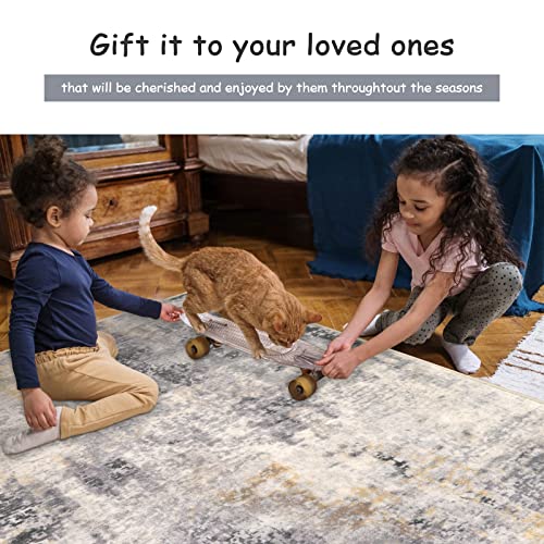 Lahome Modern Abstract Runner Rug - 2x6 Gray Washable Runners for Hallways Rugs for Living Room, Soft Non-Slip Contemporary Indoor Accent Laundry Room Carpet Runner for Gift Entryway Bedroom Door - color: Grey, size: 2' x 6'