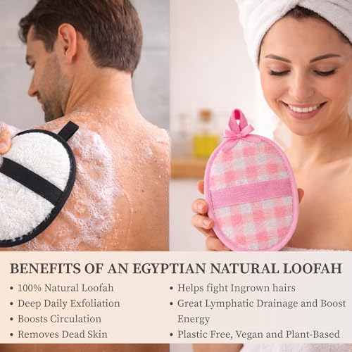SERRENTO Couples Loofah Body Scrubber Set, Natural Shower Sponge, 4 Count - color: Black and White