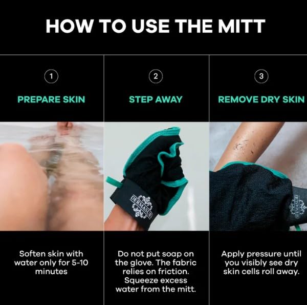 Dermasuri - Deep Exfoliating Glove - Korean Exfoliating Mitt & Body Scrubber - Keratosis Pilaris Treatment Scrub - Self Tanner Mitt & Ingrown Hair Exfoliator - Shower Gloves for Women & Men - (1 Pack) - style: Black Mitt