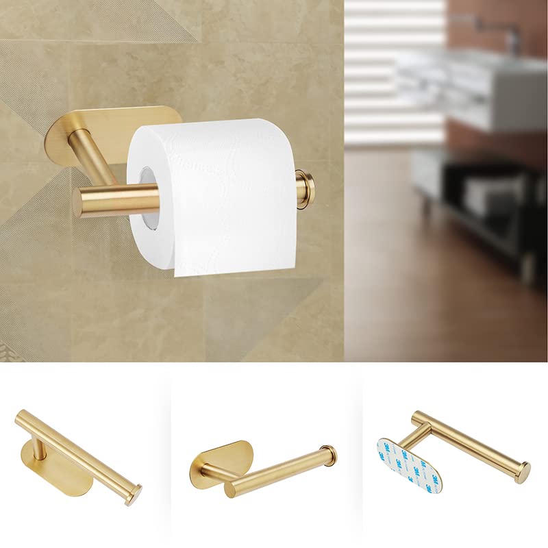 YUET Toilet Paper Holder Self Adhesive, Premium Thicken SUS304 Stainless Steel Rustproof Adhesive Toilet Roll Holder No Drilling for Bathroom, Kitchen, Washroom, Rv - color: Gold