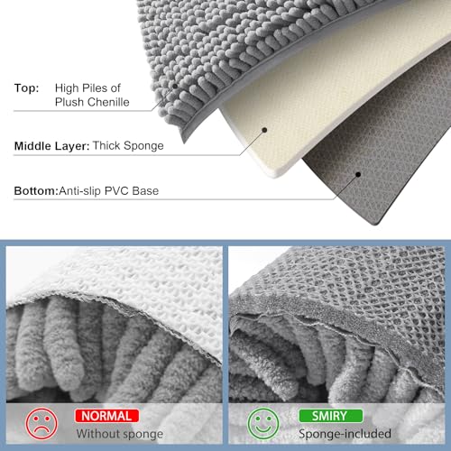 Smiry Luxury Chenille Toilet Rugs U-Shaped 20x20, Soft Absorbent Non-Slip Contour Bathroom Rugs for Toilet, Machine Washable Contoured Bath Mats, Grey - color: Grey, size: 20" X 20" Contour Rug