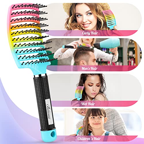 Curved Vented Paddle Brush - Faster Blow Drying, Detangling for Women & Men, Professional Styling for Wet, Curly, Thick or Straight Hair (colourful) | Professional Styling Detangling for Wet, Curly, Thick, Straight Hair, Remove Knots & Reduces Breakage -