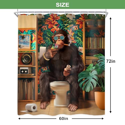 Newsely Funny Monkey Shower Curtain 60Wx72L Inch Chimpanzee Fun Animal Wildlife Tropical Leaves Plant Modern Cool Hilarious Bathroom Set Boys Men Waterproof Bath Decoration Accessories Home Decor - color: K-monkey, size: 60"W x 72"L (Pack of 1)