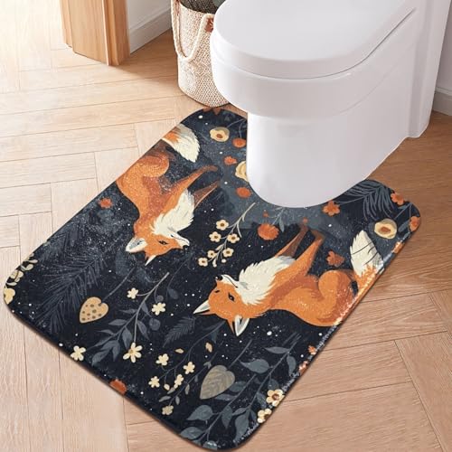 Cute Foxes Bathroom Rug - 16" x24" Ultra Soft Non Slip Toilet Bath Mat Absorbent Plush Shaggy Toilet Rug, Contour Bath Rugs for Toilet Base - size: 1'4" x 2' (Rectangular)