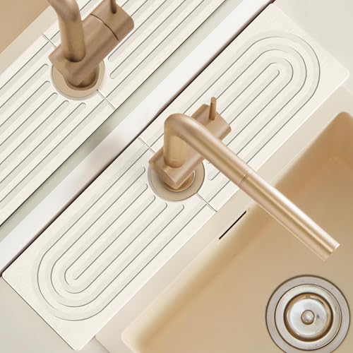 Faucet Mat for Kitchen Sink, 18" Wide Diatomite Fast Drying Stone Tray, Super Absorbent, Prevents Moisture Buildup, Faucet Water Splash Guard for Bathroom Counter, Sink Protector Gift for Mom, White - size: 18" x 5"
