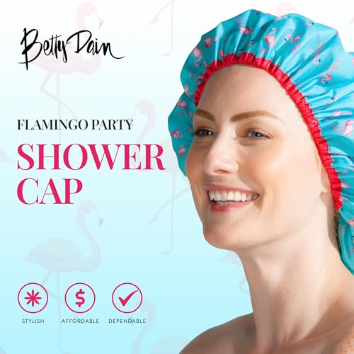 Reusable Shower & Bath Cap & Lined, Oversized Waterproof Shower Caps Large Designed for all Hair Lengths with PEVA Lining & Elastic Band Stretch Hem Hair Hat - Fashionista Flamingo Party - color: Flamingo Party