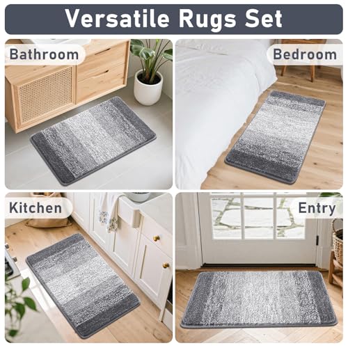 Bsmathom Bathroom Rugs Sets 4 Piece, Soft Absorbent Microfiber Bath Rugs with U-Shaped Contour Toilet Rug and Toilet Lid Cover, Thick Non-Slip Plush Shaggy Bath Mat Set,Grey - color: Grey, size: 18"x26"+18"x48"+U20"x24"+Cover19"x21"