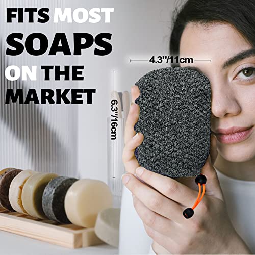 MIG4U Exfoliating Soap Bag for Shower 2 Pieces - Bar Soap Saver Pouch, Bamboo Body Scrubber Exfoliator Pocket in Travel Bathing, Grey, Double Layer - style: 2 Exfoliation Levels - Grey