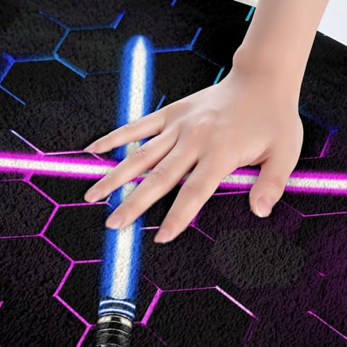 Castle Fairy 3D Purple Blue Light Up Sword Non Slip Bath Mat Kids Boys Honeycomb Bathroom Rug Girls Men Abstract Hexagon Shaggy Absorbent Floor Mat Modern Cool Black Bath Indoor Doormat Decor,20"x32" - color: Lightsaber 02, size: 20" x 32"