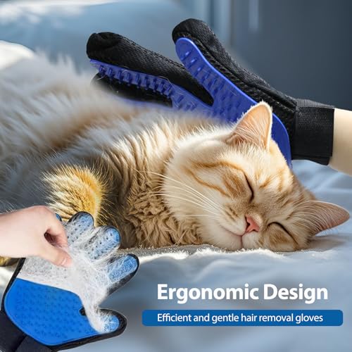 NVNAN 5-Piece Dog Grooming Brush Set with Grooming Gloves | Includes deshedding comb, shampoo brush, and pet hair removal tools for shedding, bathing, and brushing - color: Blue-4