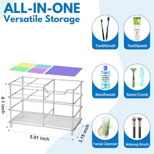 Urbanstrive 304 Stainless Steel Bathroom Toothbrush Holder Toothpaste Holder Stand Bathroom Accessories Organizer (Silver, Large) - color: Silver, size: Large