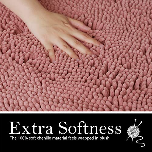 Bathroom Rugs Chenille Bath mat 2 Piece Set, Super Absorbent, Strong PVC Non Slip Backing, Bath mats for Bathroom, Plush Shaggy, Thick, Machine Washable, Bathtub, Toilet.(Deep Pink) - color: Deep Pink, size: 20''×20''U-Shape+20''×32''