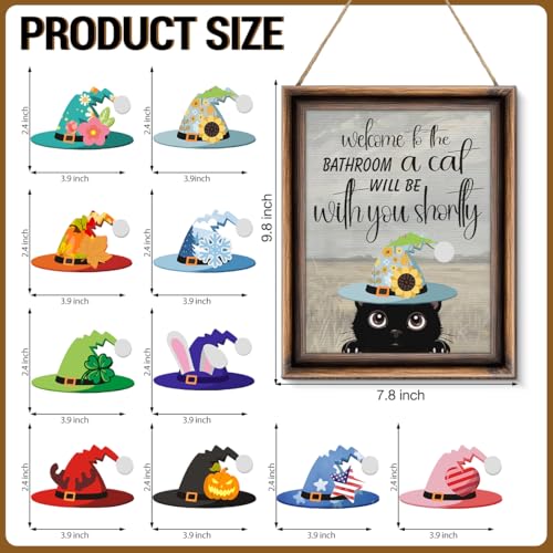 Funny Spring Cat Bathroom Decor - Interchangeable Seasonal Cats Bathroom Hanging Wooden Sign for Restroom Shelves Toilet Tank Decoration(10 Pcs) - Welcome to The Bathroom - color: Cat welcome