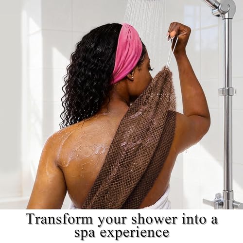 SubSahara Authentic African Net Sponge - 2 Pieces Exfoliating Scrubber for All Skin Types, Bath Sponge for Face & Body, Travel Portable, Durable, Gentle Exfoliation (Navy Blue & Brown) - color: Navy Blue & Brown