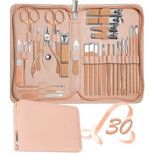Manicure Set 30 in 1 Nail Clippers Set,Nail Manicure Kit for Women,RedFlow Toenail Clippers,Pedicure Kit,Pedicure Tools,Suitable for Travel Manicure Tools (Rose Gold) - color: Rose Gold