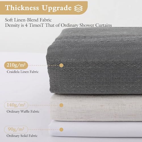 Extra Long Boho Farmhouse Shower Curtain with Tassel, Linen Bohemian French Country Chic Bathroom Shower Curtain Set, Modern Striped Textured Shower Curtain 72x84 - Grey - color: Grey, size: 72"W x 84"L (Pack of 1)