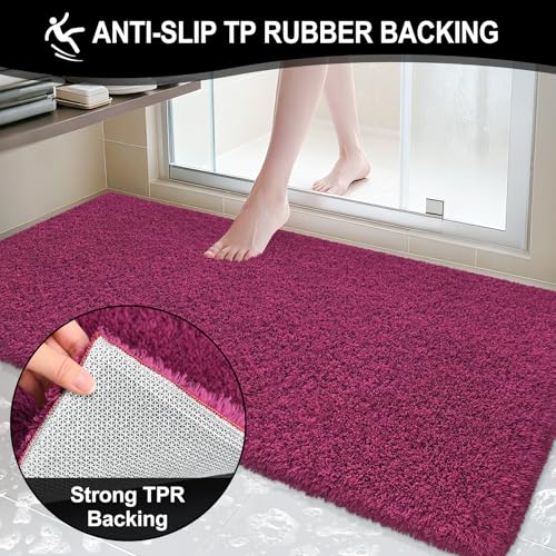 Bathroom Rugs 60"x24", Fluffy Soft Thick Absorbent Bath Mat Rubber Backing Quick Dry, Machine Washable Bath Mats for Bathroom Tub, Floor, Shower, Bedroom Home Decor Accessories, Burgundy - color: Burgundy, size: 60" x 24"