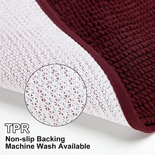Urvoix Bathroom Rugs Set - 3 Pieces Ultra Soft Non-Slip Bath Mats, Chenille Absorbent Bath Rugs for Bathroom, Tub and Shower (Burgundy) - color: Burgundy